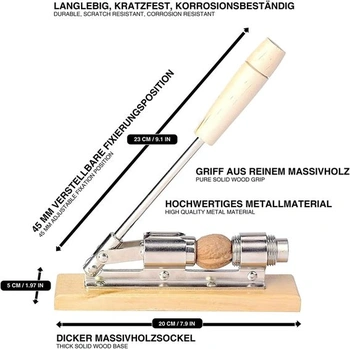 Retro louskáček na ořechy v nostalgickém designu, vyrobený z nerezové oceli s pákovou funkcí;