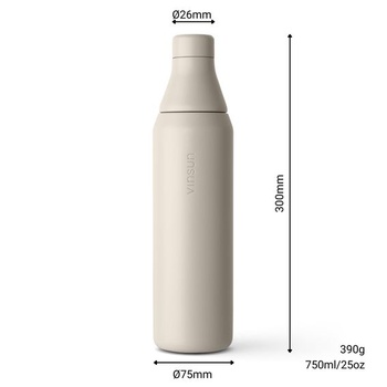 Fľaša na vodu Vinsun z nerezovej ocele 750 ml - nepriepustná, vhodná pre sýtené nápoje, béžová 750 ml