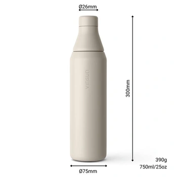Láhev na vodu Vinsun z nerezové oceli 750 ml - nepropustná, vhodná pro sycené nápoje, béžová 750 ml