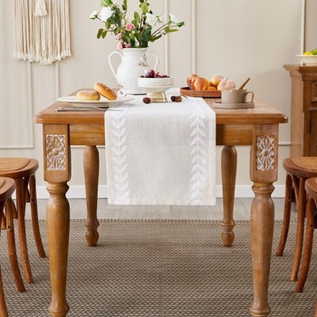 Obrus ​​Wracra biely ľan, moderný prateľný obrus biely 35×150 cm