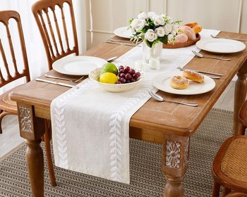 Obrus ​​Wracra biely ľan, moderný prateľný obrus biely 35×150 cm