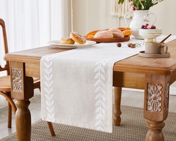Obrus ​​Wracra biely ľan, moderný prateľný obrus biely 35×150 cm