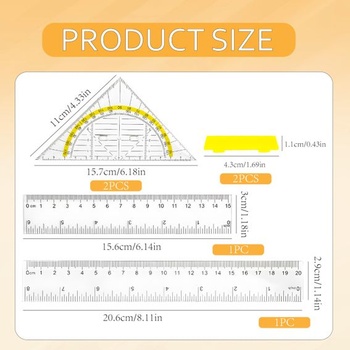 Sada 2 kusov uholníka s rukoväťou a 2 kusov pravítka (15 cm + 30 cm). Priehľadná geometrická sada, sada