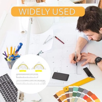 Sada 2 kusů úhelníku s rukojetí a 2 kusů pravítka (15 cm + 30 cm). Průhledná geometrická sada, sada