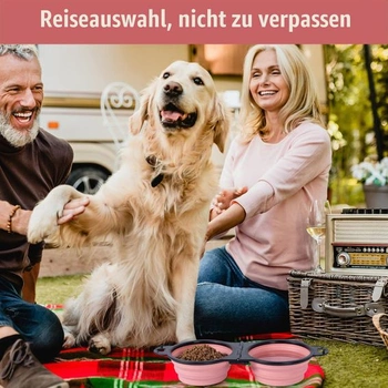 Skládací miska pro psy, cestovní miska 2 v 1 s uzamykacími klipy, skládací miska na vodu a krmivo
