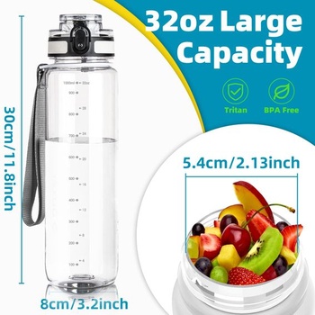Športová fľaša na vodu OLDLEY 1000ML Tritánová fľaša na vodu bez BPA s časovými značkami, 1l