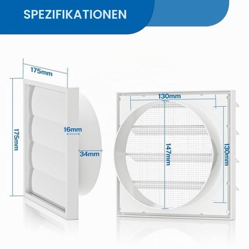 Hon&Guan 150mm uzamykateľná vetracia mriežka 175mm x 175mm s pohyblivými lamelami a sieťkou proti