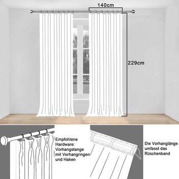 Záclony Simplebrand s imitáciou ľanu a nariasenou lemovacou páskou, sada 2 kusov, V 229 x Š 140 cm, ľanové