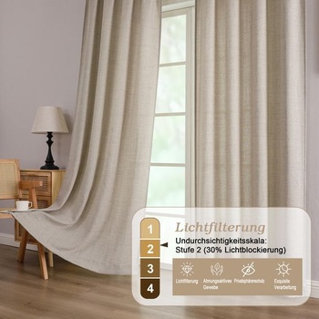 Záclony Simplebrand s imitáciou ľanu a nariasenou lemovacou páskou, sada 2 kusov, V 229 x Š 140 cm, ľanové