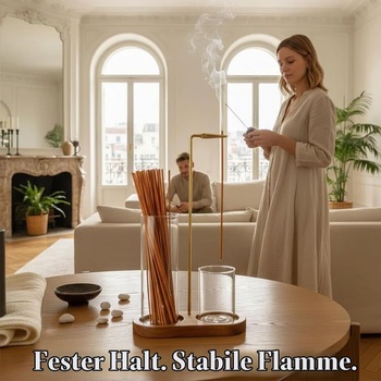 Držiak na vonné tyčinky, obrátený drevený držiak na vonné tyčinky so skleneným lapačom popola,