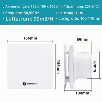 Kúpeľňový ventilátor Aigostar, 100 mm