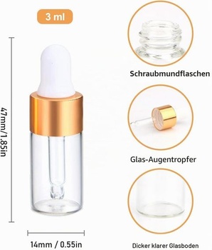 Pipetovacie fľaštičky, 30 kusov, mini pipetovacie fľaštičky, 3 ml, malé sklenené fľaštičky, priehľadné