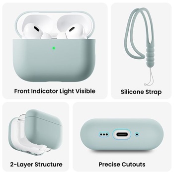Silikónové puzdro ORNARTO pre AirPods Pro 3 so šnúrkou – agávovo zelené