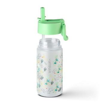 Detská fľaša na pitie VINSUN 500ml Dinosaur - slamkové viečko, nepriepustná, bez BPA, vhodná pre sýtené