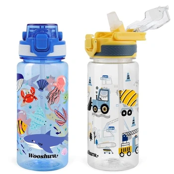 Detská fľaša na pitie so slamkou, nepriepustná, 600 ml - Digger & Sea Creatures 600 ml (balenie 2 ks)