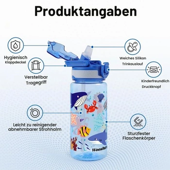 Detská fľaša na pitie so slamkou, nepriepustná, 600 ml - Digger & Sea Creatures 600 ml (balenie 2 ks)