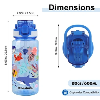 Detská fľaša na pitie so slamkou, nepriepustná, 600 ml - Digger & Sea Creatures 600 ml (balenie 2 ks)