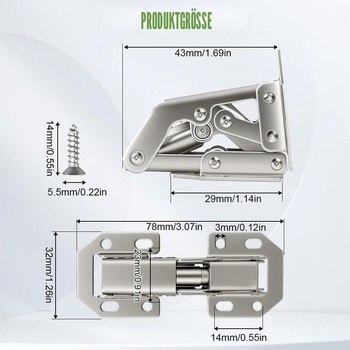 Panty pro dvířka skříněk, 10 kusů, 90° panty k montáži na povrch, 78x32 mm, nábytkové panty, není