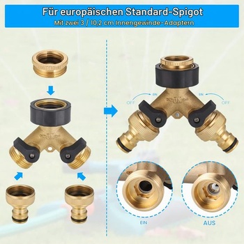 Zocipro 2cestný rozdeľovač vody 3/4 palca, 2cestný rozdeľovač vody s 2 spojkami záhradnej hadice a