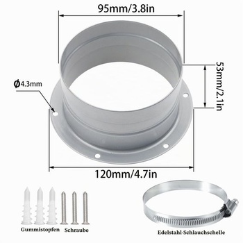 100mm kovový přírubový odvzdušňovací otvor, kulatý nástěnný přírubový konektor z nerezové oceli,