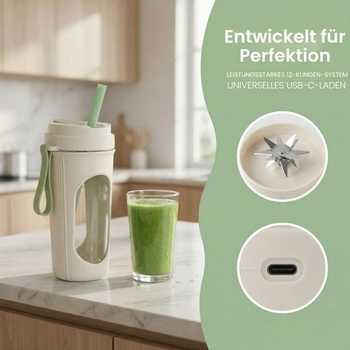 Prenosný mixér na smoothie 450ml so slamkou, 2 nepriepustné veká, 12 nožov z nerezovej ocele, výkonný