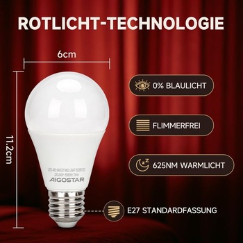 Aigostar LED nočné svetlo s červeným svetlom, stmievateľné svetlo na spanie, 9W, 2 ks