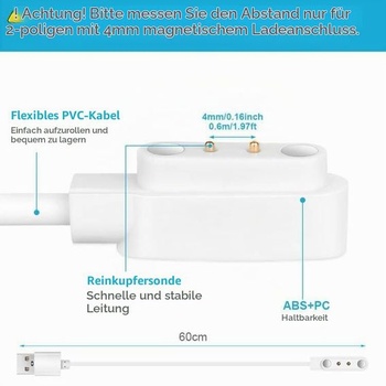 Magnetická nabíjačka AXFEE kompatibilná s náramkom Xiaomi, USB kábel č. 1 biely 4mm