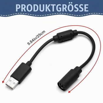 AXFEE Xbox 360 USB kábel, odtrhávací kábel s drôtovým ovládačom, čierny