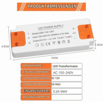 AXFEE LED transformátor 12W 12V, LED transformátor 230V na 12V konštantné napätie 12,0 12,0 Wattov