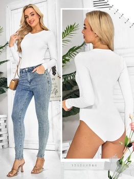 Dámske body s dlhým rukávom a okrúhlym výstrihom, elegantné body s dlhým rukávom a zapínaním na
