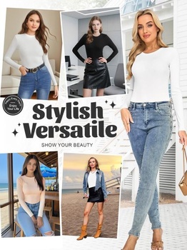 Dámske body s dlhým rukávom a okrúhlym výstrihom, elegantné body s dlhým rukávom a zapínaním na