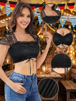 Dámska blúzka dirndl s čipkou Blúzka dirndl čierna biela Tradičná blúzka XL Čierna