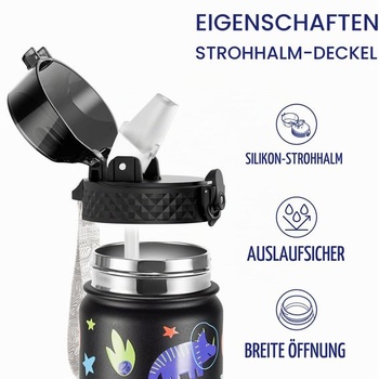 GOPPUS Detská nerezová fľaša na pitie so slamkou 550 ml/18 oz, nepriepustná, školská fľaša na vodu