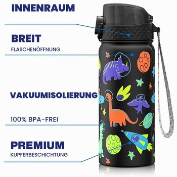 GOPPUS Detská nerezová fľaša na pitie so slamkou 550 ml/18 oz, nepriepustná, školská fľaša na vodu