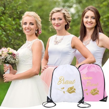 20dílná sada potřeb pro rozlučku se svobodou, sportovní taška se stahovací šňůrkou Team Bride, sada