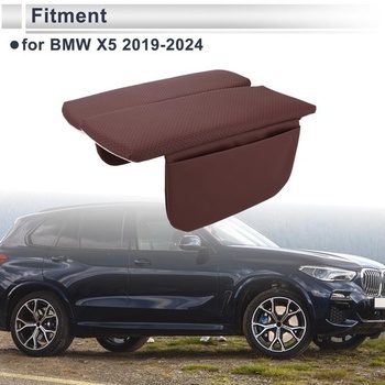 INFINAUTO Kryt středové konzole s úložným vakem pro BMW X5 2019-2024 v tmavě červeném odstínu, 1