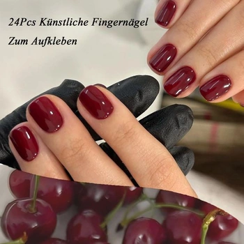 24 kusov červených umelých nechtov, štvorcové nalepovacie nechty, jednofarebné červené, umelé nechty,