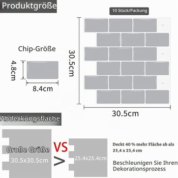 10dílná sada samolepek na obklady do kuchyně, samolepicí dlaždice, 3D samolepicí fólie na dlaždice