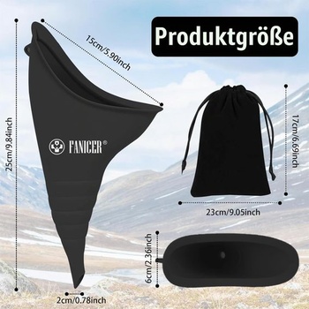 Urinella pre ženy, pomôcka na močenie s 1 lievikom, opakovane použiteľná, čierna