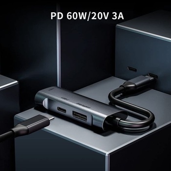 GKEAPZA USB Type-C Hub, 3v1 multiportový rozbočovač s 4K displejom, USB 2.0 a Type-C PD na prenos
