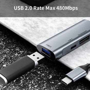 GKEAPZA USB Type-C Hub, 3v1 multiportový rozbočovač s 4K displejom, USB 2.0 a Type-C PD na prenos