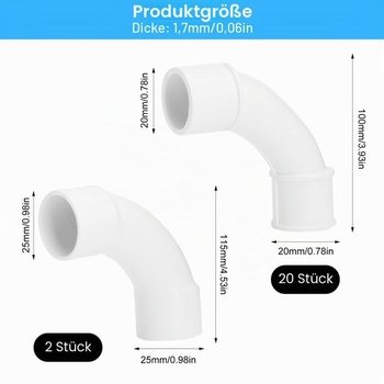 PVC ohyby rúrok M20 a M25, 90 stupňov - 20 kusov spojovacích rúrok M20 a 2 kusy M25 z PVC pre