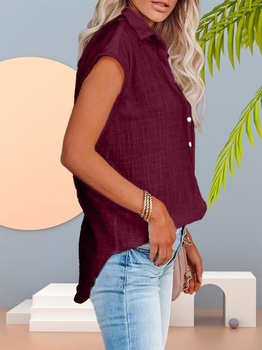 Dámska ľanová blúzka, letná blúzka, krátky rukáv, výstrih do V, blúzka s gombíkmi, elegantná