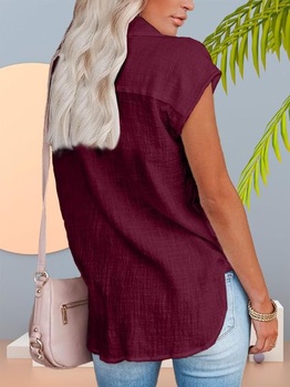 Dámska ľanová blúzka, letná blúzka, krátky rukáv, výstrih do V, blúzka s gombíkmi, elegantná
