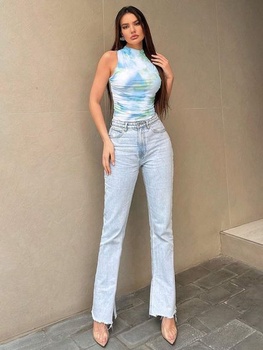 Dámske letné tielko, batikované, bez rukávov, vysoký výstrih, potlačené, sexy slim fit, spoločenská