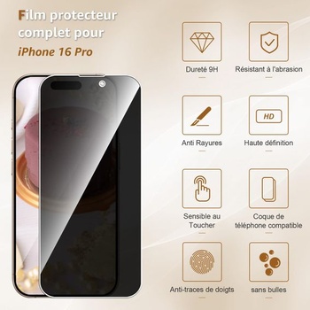 Ochranné tvrdené sklo Cable Leader Anti-Spy pre iPhone 16 Pro 5G, balenie 2 kusov, CBFR4 - iPhone 16
