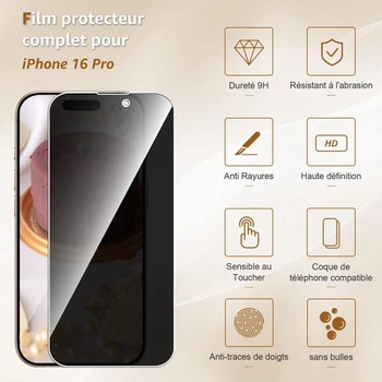 Ochranné tvrzené sklo Cable Leader Anti-Spy pro iPhone 16 Pro 5G, balení 2 kusů, CBFR4 - iPhone 16