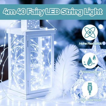 ALEGRE LED reťazové svetelné reťaze s USB, 4M 40 LED reťazových svetiel z medeného drôtu sa