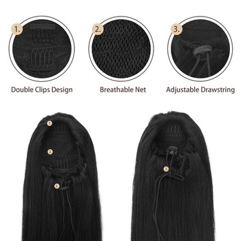 BARSDAR Dlouhý rovný culík, 40cm černý culík, syntetický, clip-in, culík, prodloužení vlasů,