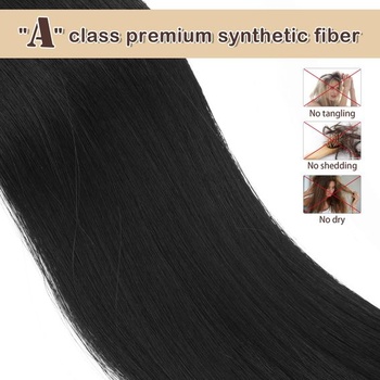 BARSDAR Dlouhý rovný culík, 40cm černý culík, syntetický, clip-in, culík, prodloužení vlasů,